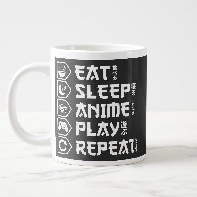 Eat Sleep Anime Play Repeat Otaku Anime Lifestyle Large Coffee Mug (Left)