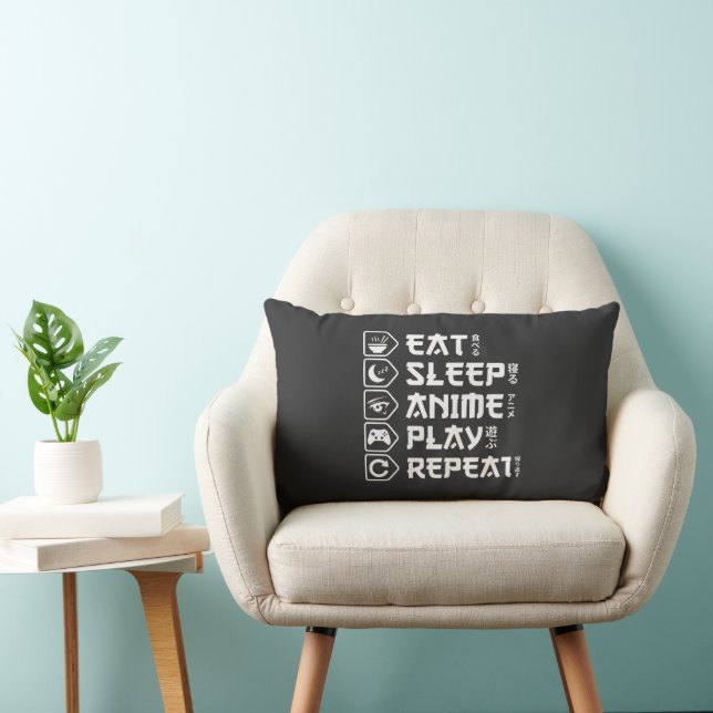 Eat Sleep Anime Play Repeat Otaku Anime Lifestyle Lumbar Cushion (Chair)