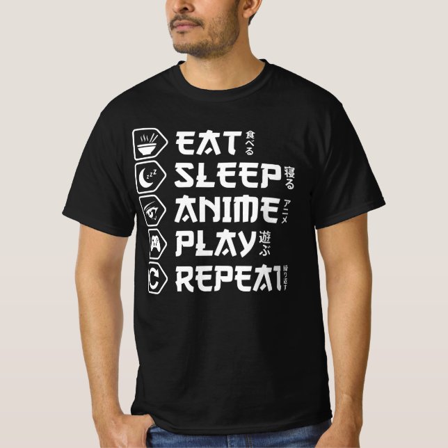Eat Sleep Anime Play Repeat Otaku Anime Lifestyle T-Shirt (Front)