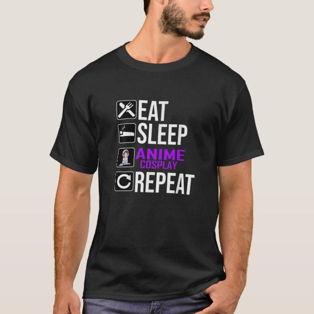 Eat Sleep Anime Repeat, Animegao Kigurumi Anime Gi T-Shirt (Front)