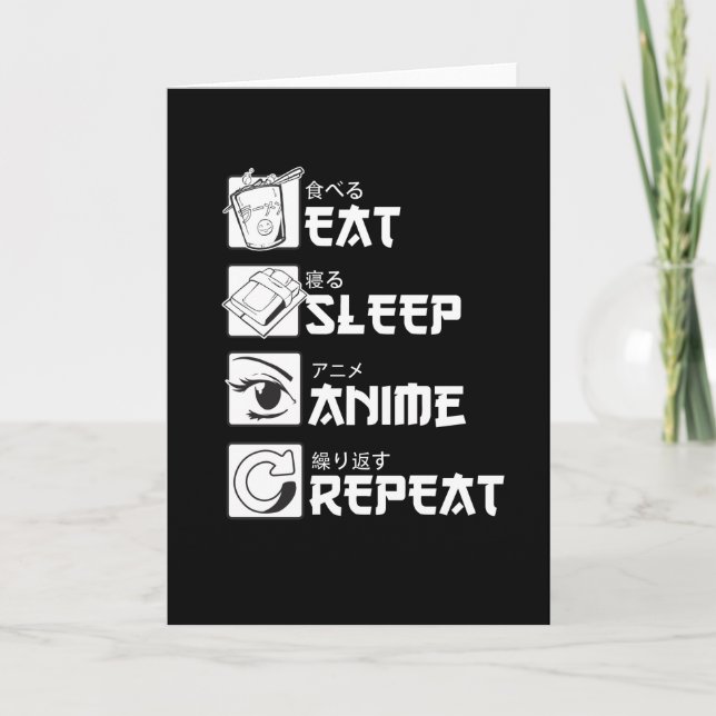Eat Sleep Anime Repeat Funny Gift Card (Front)