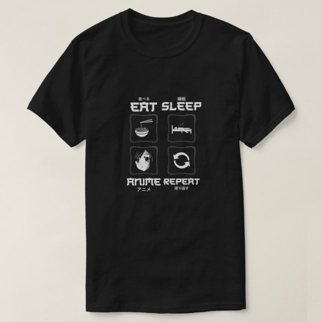 Eat Sleep Anime Repeat - Funny Otaku Lifestyle T-Shirt (Design Front)