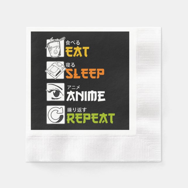 Eat Sleep Anime Repeat Gift Idea Cosplayer Napkin (Front)