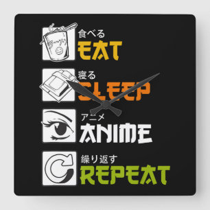 Eat Sleep Anime Repeat Gift Idea Cosplayer Square Wall Clock