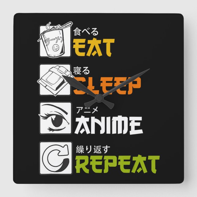 Eat Sleep Anime Repeat Gift Idea Cosplayer Square Wall Clock (Front)