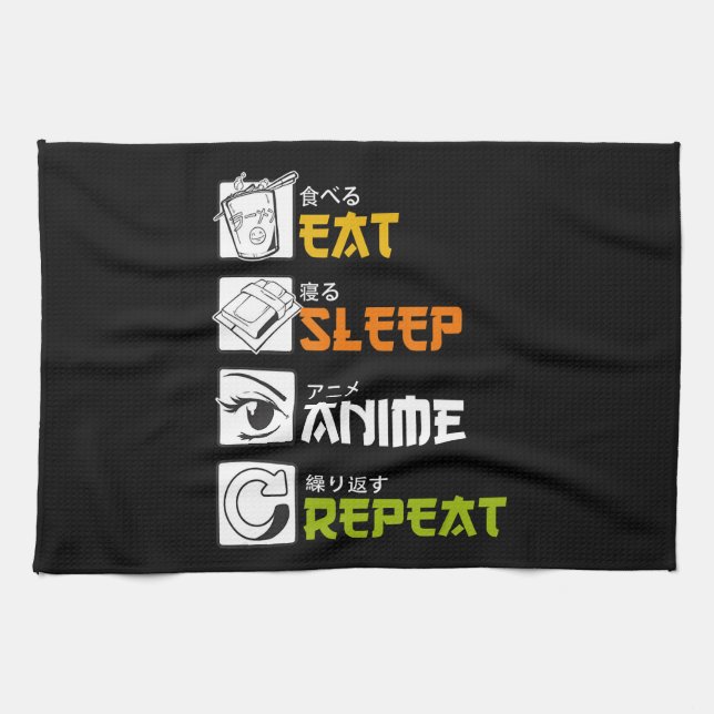 Eat Sleep Anime Repeat Gift Idea Cosplayer Tea Towel (Horizontal)
