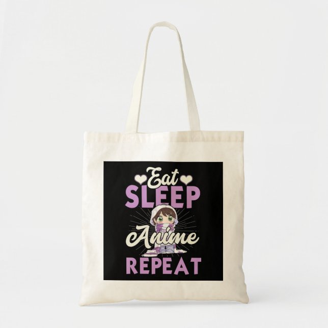Eat Sleep Anime Repeat Gift Idea Cosplayer Tote Bag (Front)