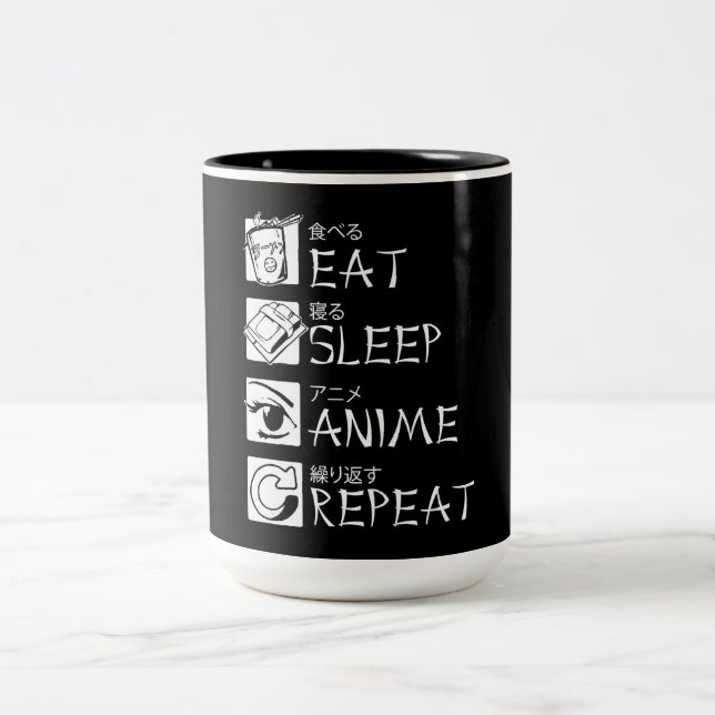 Eat Sleep Anime Repeat Gift Idea Cosplayer Two-Tone Coffee Mug (Center)