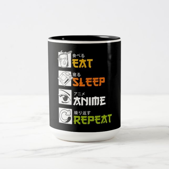 Eat Sleep Anime Repeat Gift Idea Cosplayer Two-Tone Coffee Mug (Center)