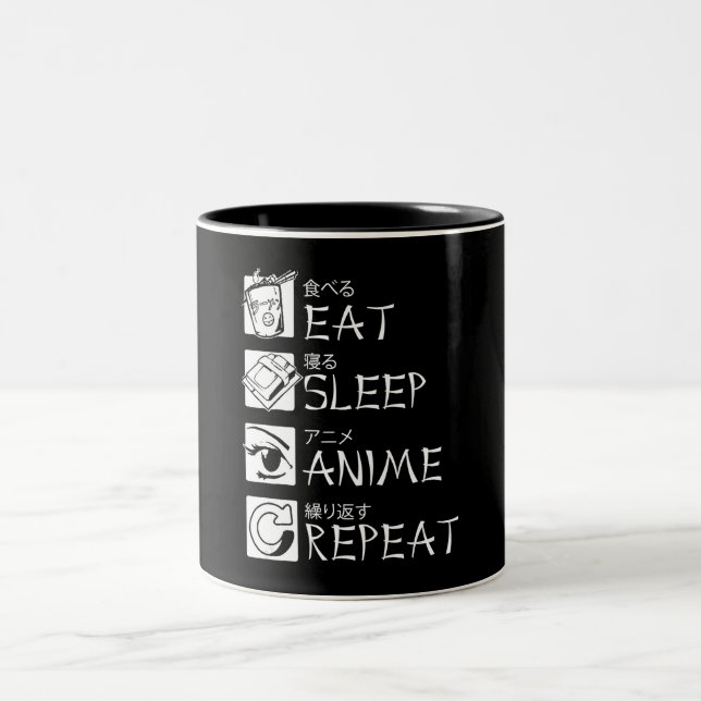 Eat Sleep Anime Repeat Gift Idea Cosplayer Two-Tone Coffee Mug (Center)