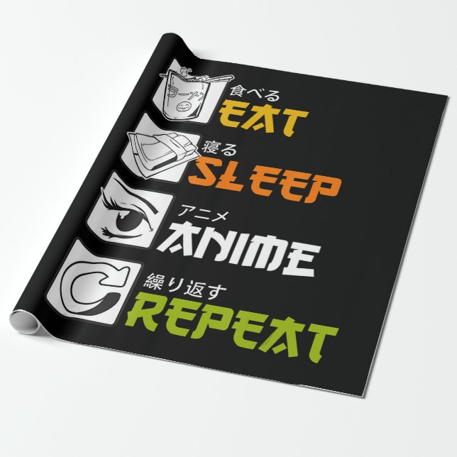 Eat Sleep Anime Repeat Gift Idea Cosplayer Wrapping Paper (Unrolled)