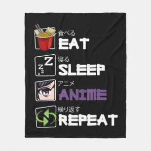 Eat Sleep Anime Repeat Kawaii Otaku Manga Japan Fa Fleece Blanket