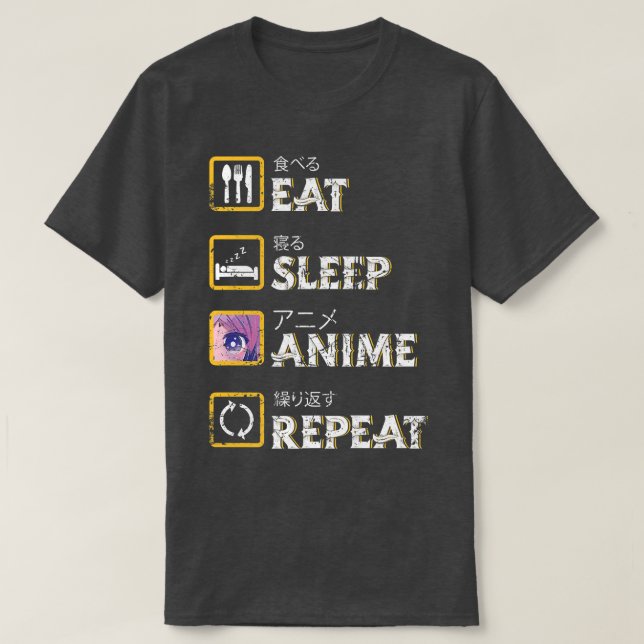 Eat Sleep Anime Repeat Kawaii Otaku Manga Japan Fa T-Shirt (Design Front)