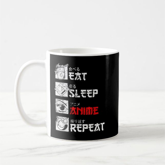Eat Sleep Anime Repeat Manga Japan Kanji Weeb Vint Coffee Mug (Left)