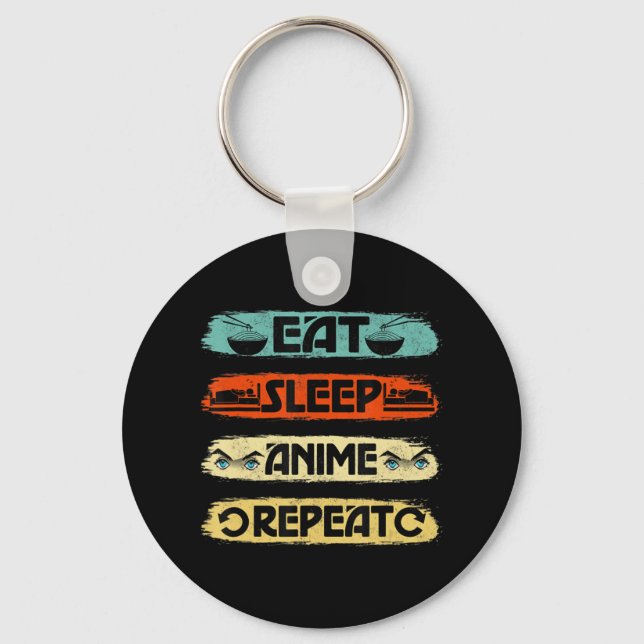 Eat Sleep Anime Repeat Ramen Kawaii Japanese Manga Key Ring (Front)