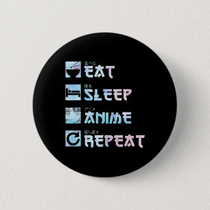 Eat Sleep Anime Repeat – Watercolor style Anime M 6 Cm Round Badge