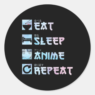 Eat Sleep Anime Repeat – Watercolor style Anime M Classic Round Sticker