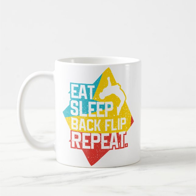 Eat Sleep Back Flip Repeat Retro Gymnastics Traceu Coffee Mug (Left)