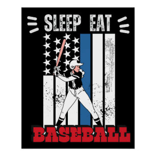 Eat Sleep Baseball Baseball Player Funny Baseball Poster