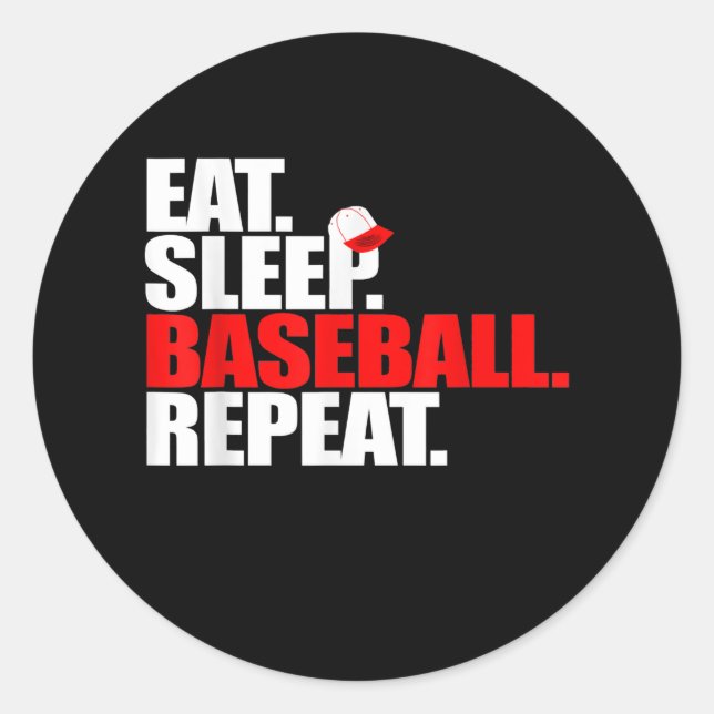 Eat Sleep Baseball Repeat Catcher Pitcher Baseball Classic Round Sticker (Front)