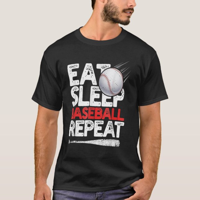Eat Sleep Baseball Repeat Catcher Pitcher Baseball T-Shirt (Front)