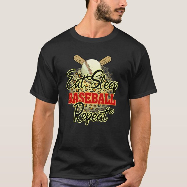 Eat Sleep Baseball Repeat Cute Leopard Softball Sp T-Shirt (Front)