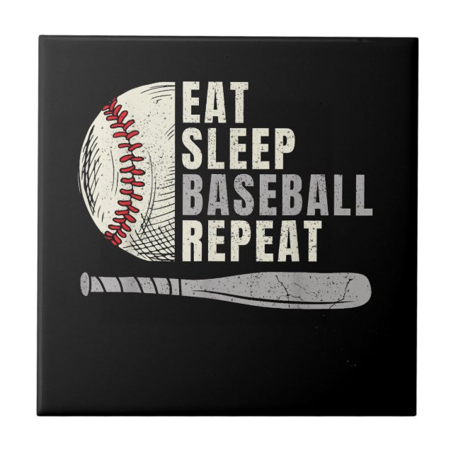 Eat Sleep Baseball Repeat Funny Baseball Player Ceramic Tile (Front)