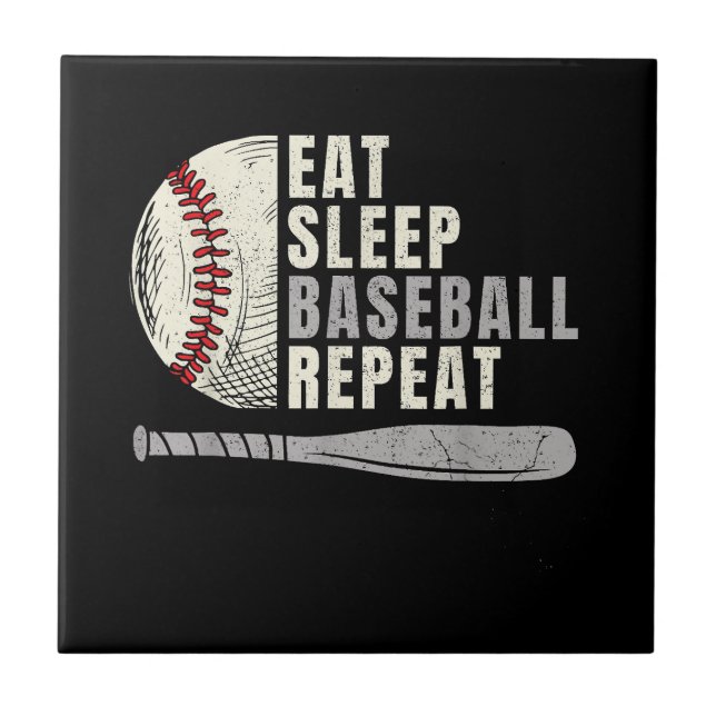 Eat Sleep Baseball Repeat Funny Baseball Player  Ceramic Tile (Front)