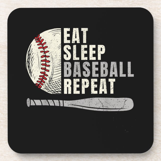 Eat Sleep Baseball Repeat Funny Baseball Player Coaster (Front)