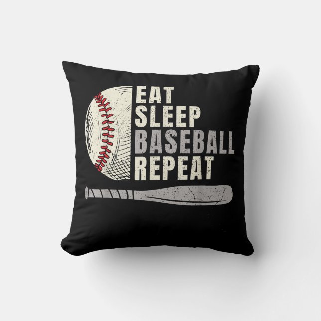 Eat Sleep Baseball Repeat Funny Baseball Player Cushion (Front)