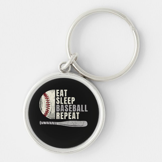 Eat Sleep Baseball Repeat Funny Baseball Player Ea Key Ring (Front)