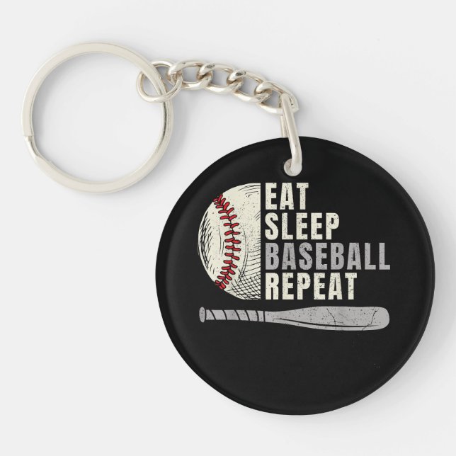 Eat Sleep Baseball Repeat Funny Baseball Player  Key Ring (Front)