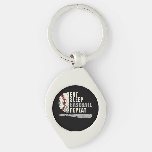 Eat Sleep Baseball Repeat Funny Baseball Player  Key Ring (Front)