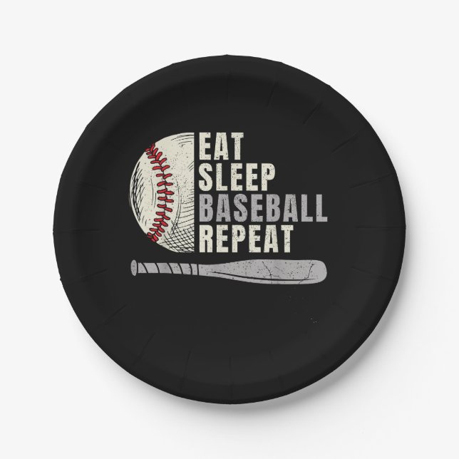Eat Sleep Baseball Repeat Funny Baseball Player Paper Plate (Front)
