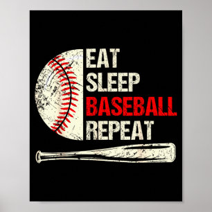 Eat Sleep Baseball Repeat Funny Baseball Player Poster