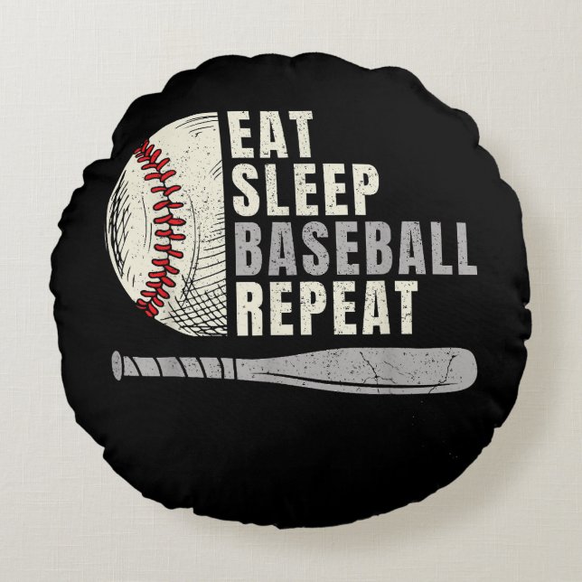 Eat Sleep Baseball Repeat Funny Baseball Player  Round Cushion (Front)