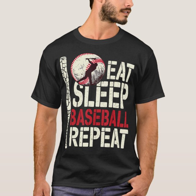 Eat Sleep Baseball Repeat Funny Baseball Player T-Shirt (Front)