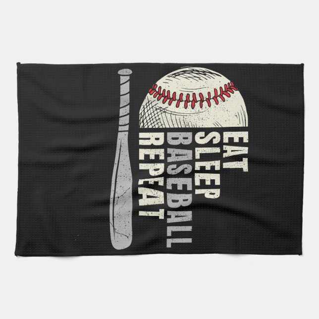 Eat Sleep Baseball Repeat Funny Baseball Player Tea Towel (Horizontal)