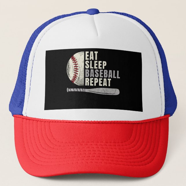 Eat Sleep Baseball Repeat Funny Baseball Player Trucker Hat (Front)
