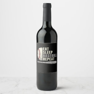 Eat Sleep Baseball Repeat Funny Baseball Player Wine Label