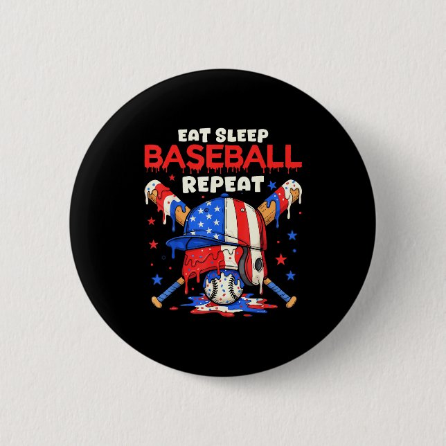 Eat Sleep Baseball Repeat Funny Ice Cream Drip Cro 6 Cm Round Badge (Front)