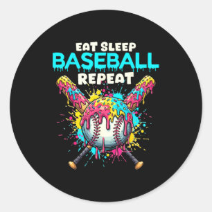 Eat Sleep Baseball Repeat Funny Ice Cream Drip Cro Classic Round Sticker