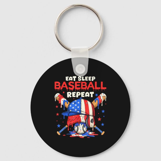 Eat Sleep Baseball Repeat Funny Ice Cream Drip Cro Key Ring (Front)