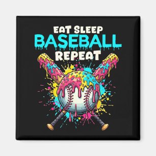 Eat Sleep Baseball Repeat Funny Ice Cream Drip Cro Magnet