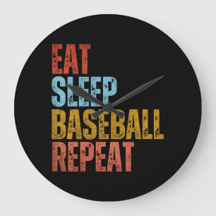 EAT SLEEP BASEBALL REPEAT LARGE CLOCK