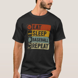 Eat Sleep Baseball Repeat Retro 60s 70s Baseball T-Shirt