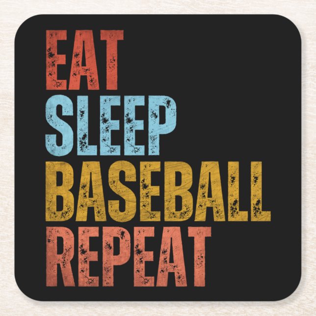 EAT SLEEP BASEBALL REPEAT SQUARE PAPER COASTER (Front)