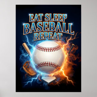 Eat Sleep Baseball Retro Poster