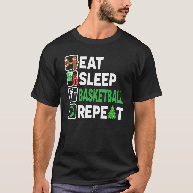 Eat Sleep Basketball Repeat Christmas Pajama  Teen T-Shirt (Front)