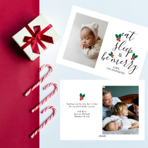Eat Sleep Be Merry Fun Baby Photo Christmas Holiday Card